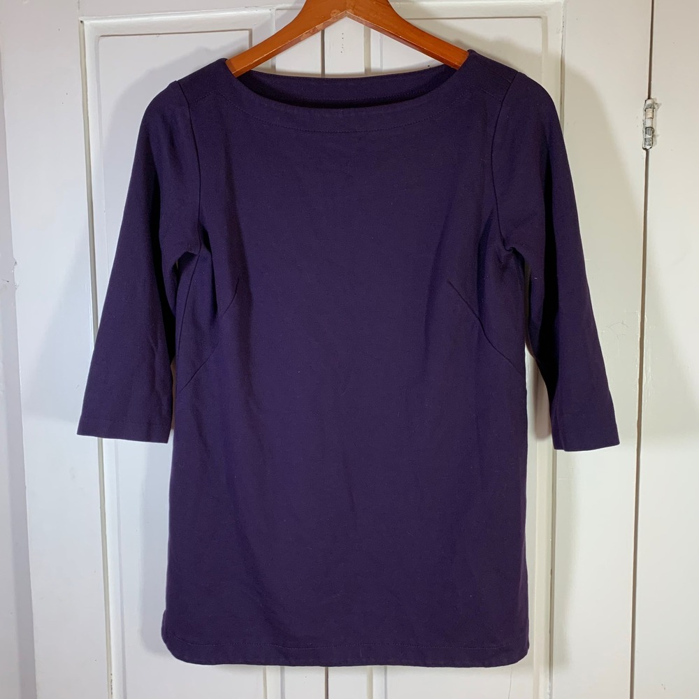 J.Jill Ponte Boatneck Top Womens Small Purple 3/4 Sleeve Knit Blouse Office Prep